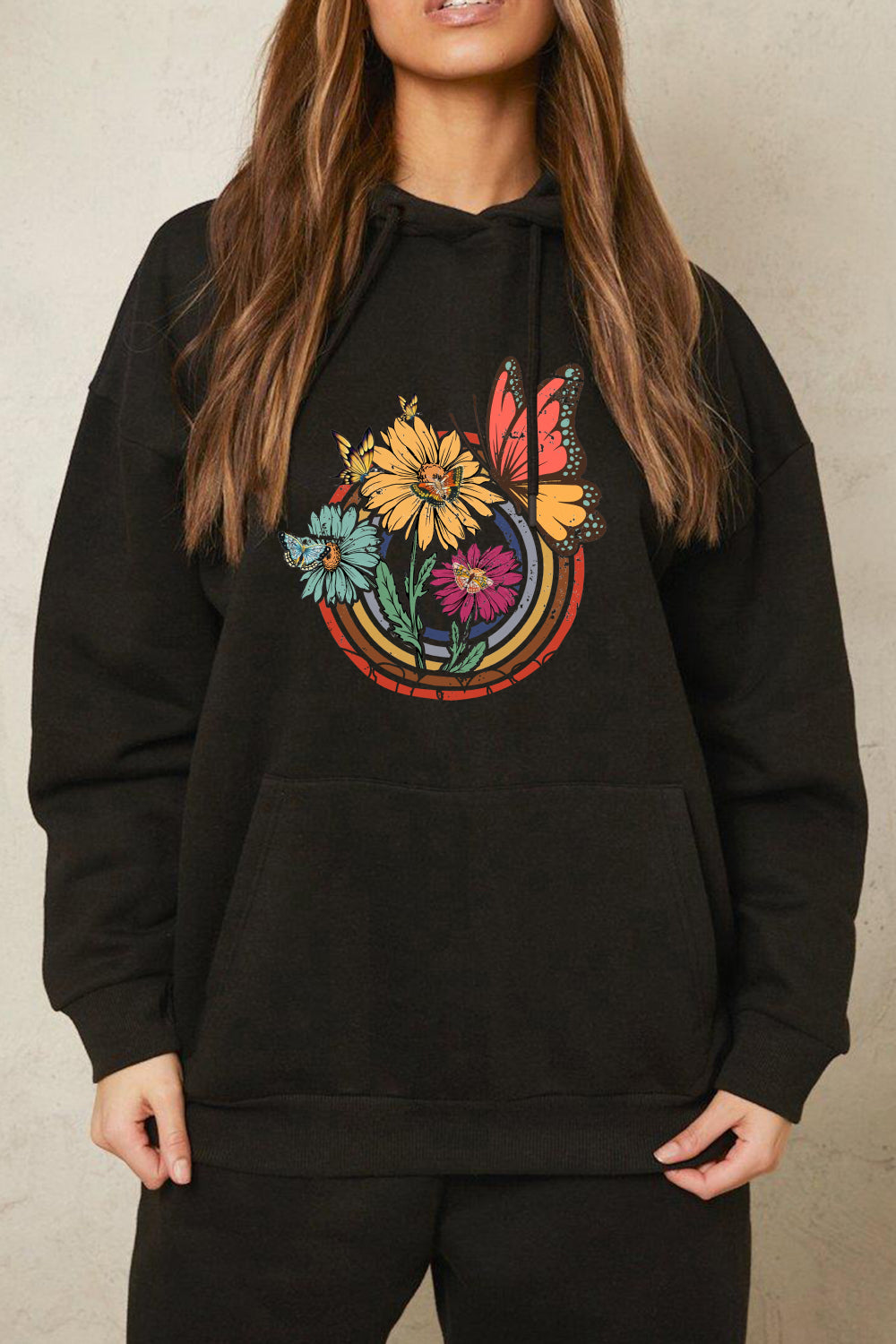 Simply Love Simply Love Full Size Butterfly and Flower Graphic Hoodie  - Doll Fits