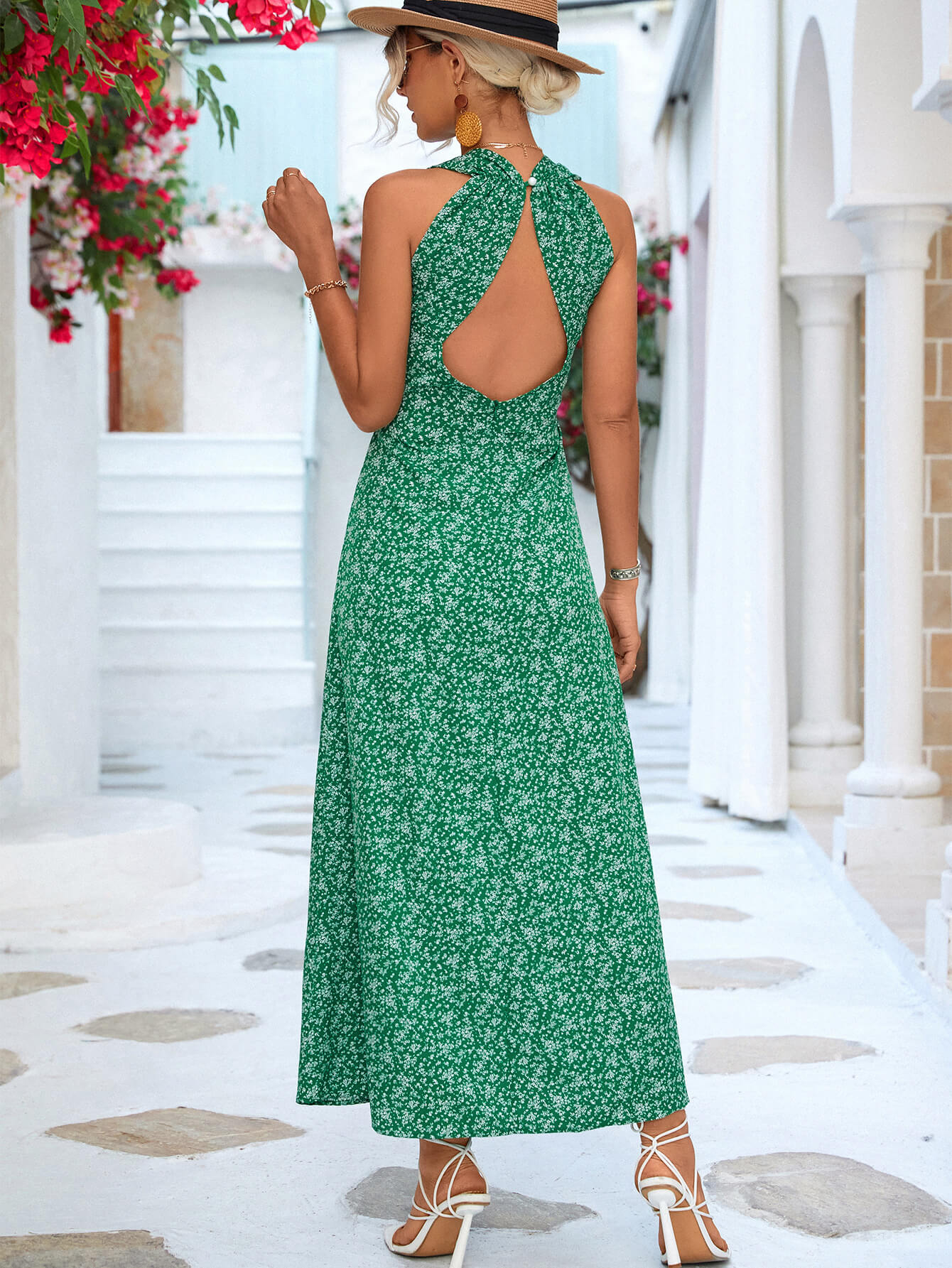 Printed Open Back Sleeveless Maxi Dress  Dresses- Doll Fits
