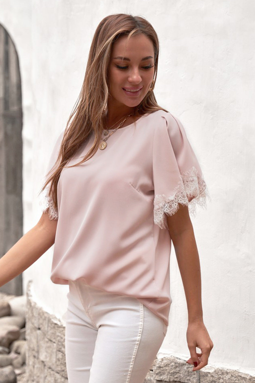 Lace Trim Flutter Sleeve Blouse  Shirts & Tops- Doll Fits