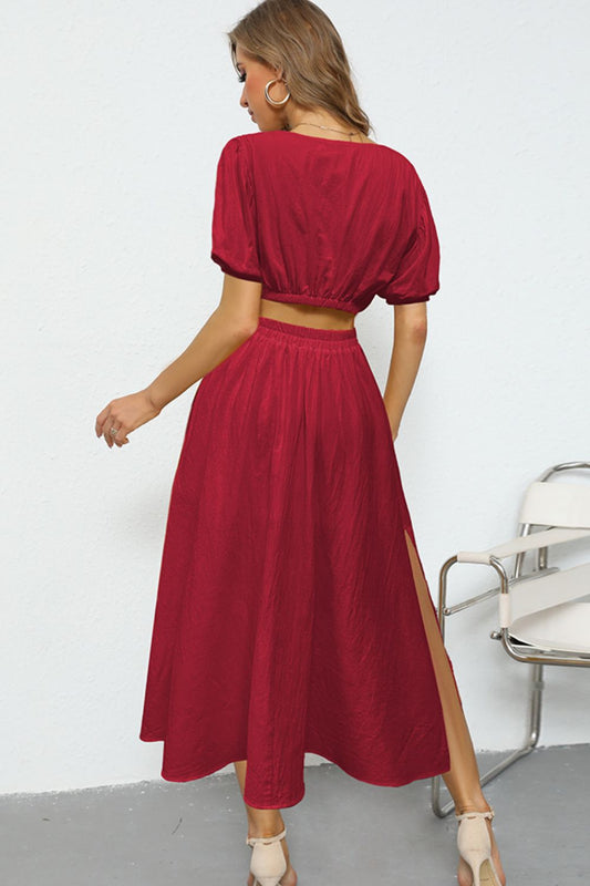 Puff Sleeve Crop Top and Maxi Skirt Set  Outfit Sets- Doll Fits