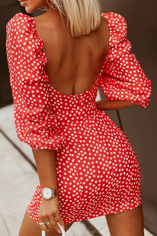 Daisy Print Belted Backless Mini Dress  Dresses- Doll Fits