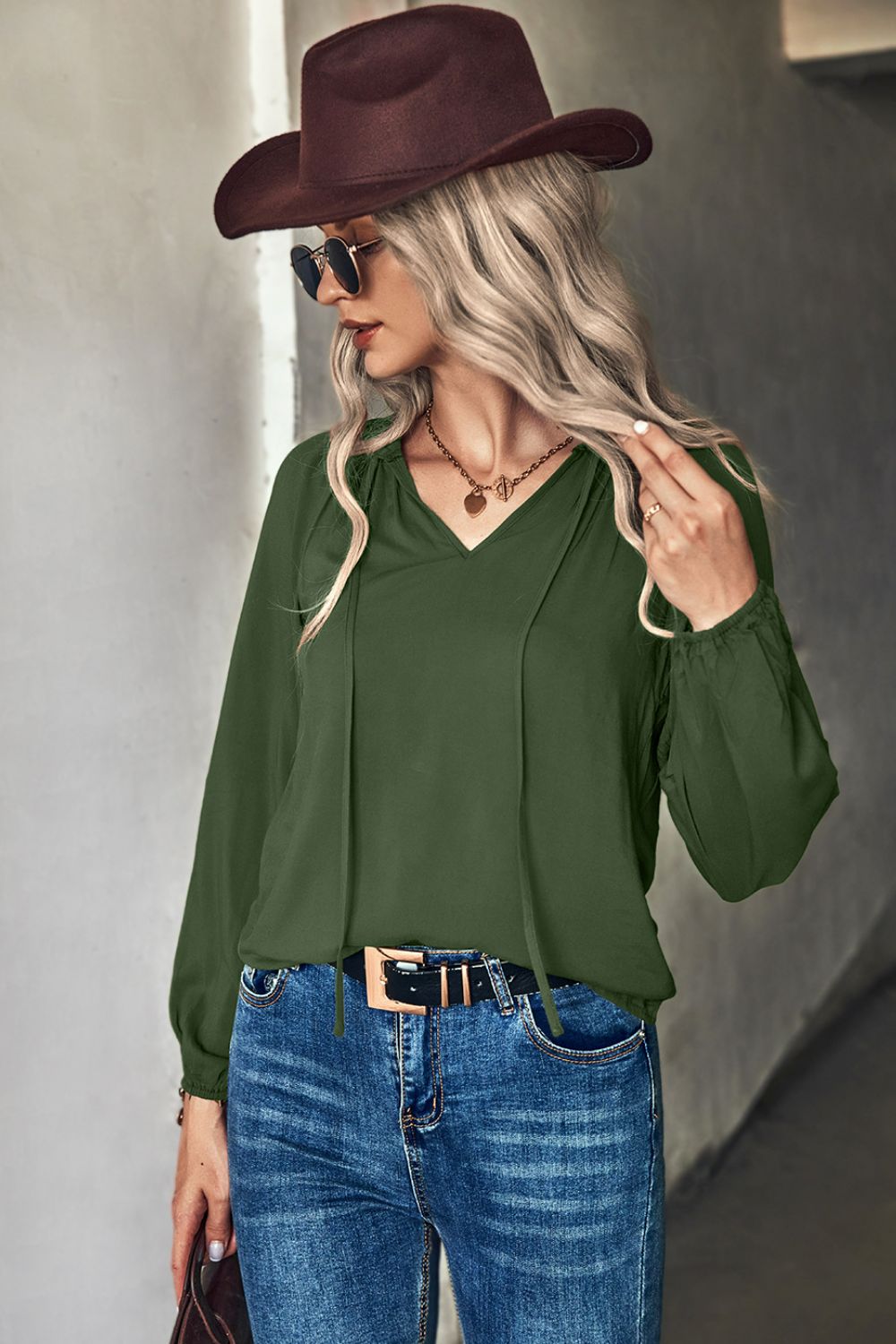 Gathered Detail Tie-Neck Blouse  Shirts & Tops- Doll Fits