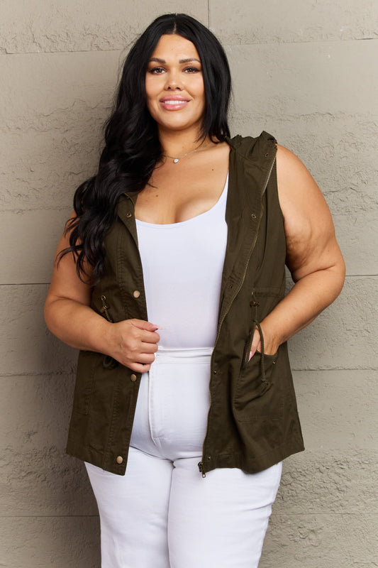 Zenana More To Come Full Size Military Hooded Vest  - Doll Fits