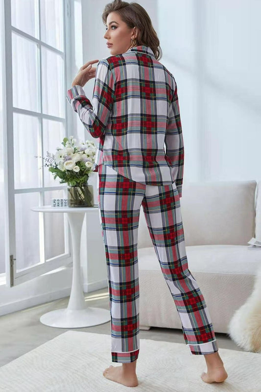 Plaid Button Front Top and Pants Lounge Set  Sleepwear & Loungewear- Doll Fits