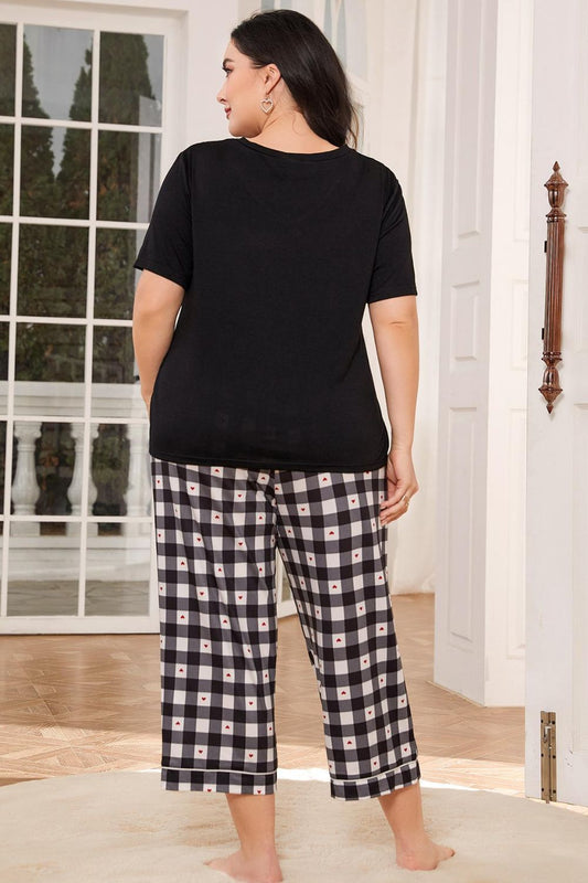 V-Neck Tee and Plaid Cropped Pants Lounge Set  Sleepwear & Loungewear- Doll Fits