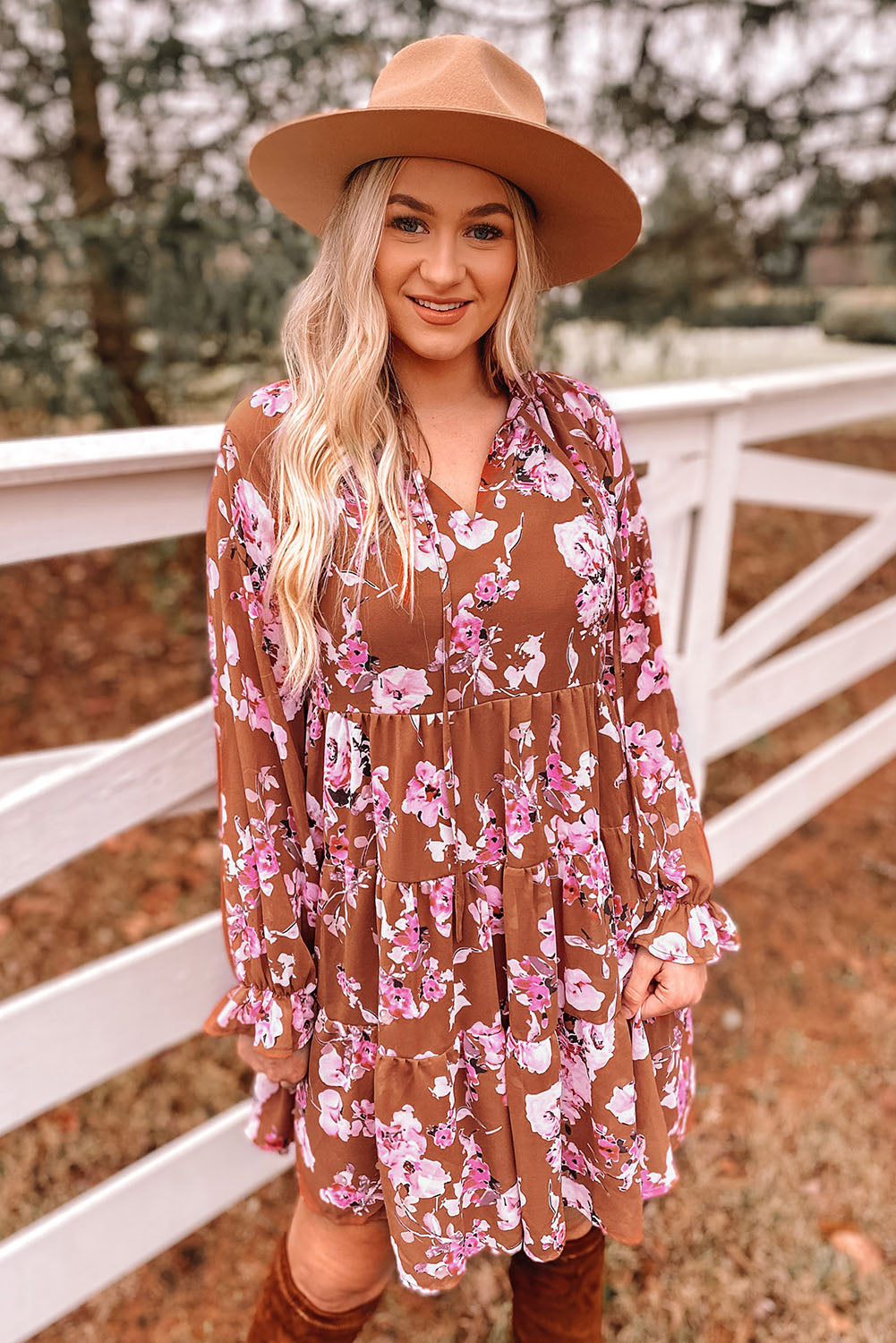 Floral Flounce Sleeve Tiered Dress  Dresses- Doll Fits
