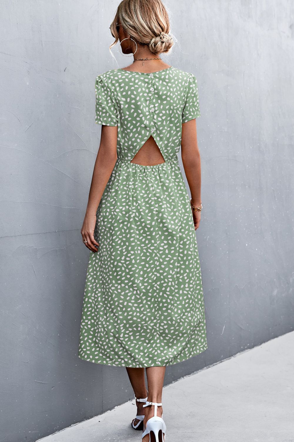 Printed Slit Cutout Midi Dress (Belt Not Included)  Dresses- Doll Fits