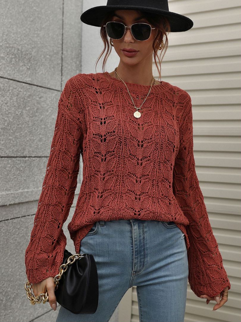 Openwork Dropped Shoulder Knit Top  Shirts & Tops- Doll Fits
