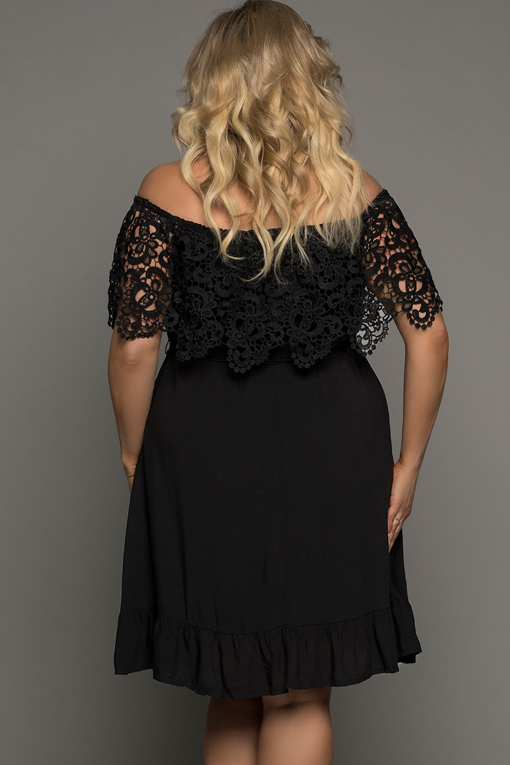 Plus Size Tassel Tie Spliced Lace Off-Shoulder Dress  Dresses- Doll Fits