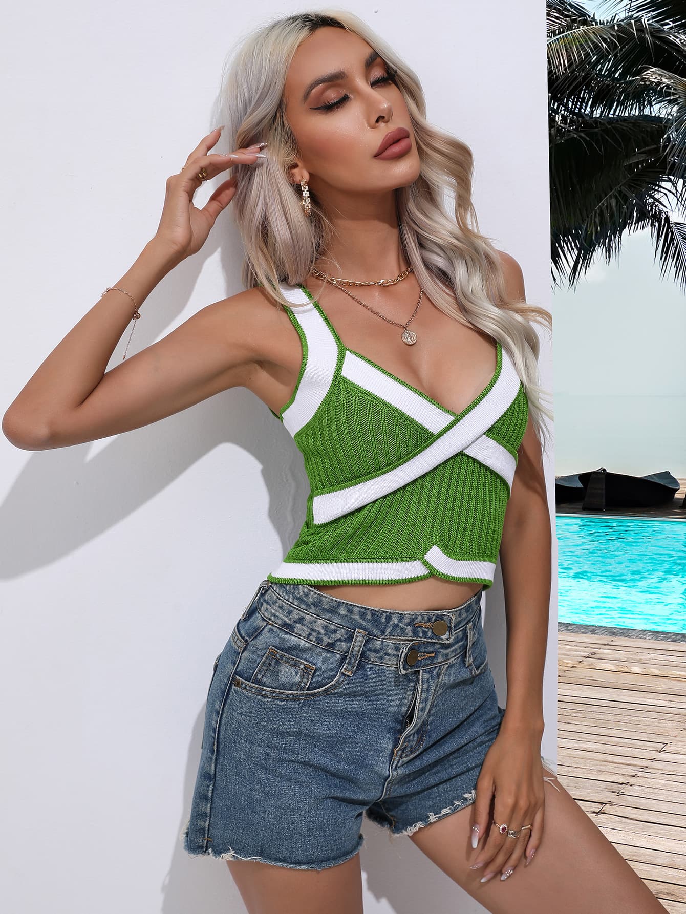 Contrast Crisscross Knit Tank  - Doll Fits