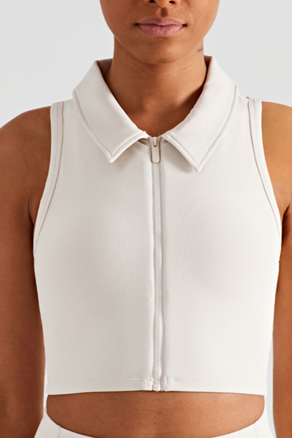 Zip Up Collared Cropped Sports Top  Activewear- Doll Fits