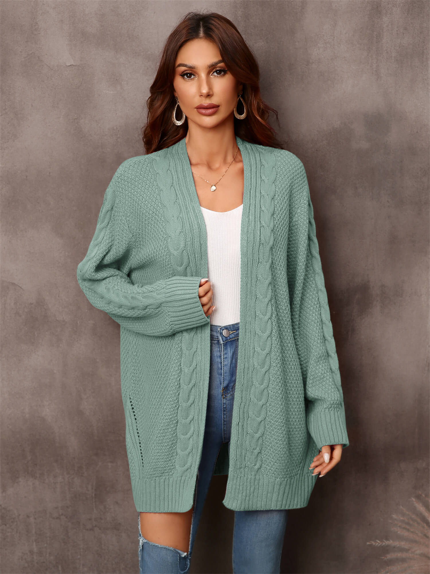 Warm Fall Mixed Knit Open Front Longline Cardigan  Coats & Jackets- Doll Fits