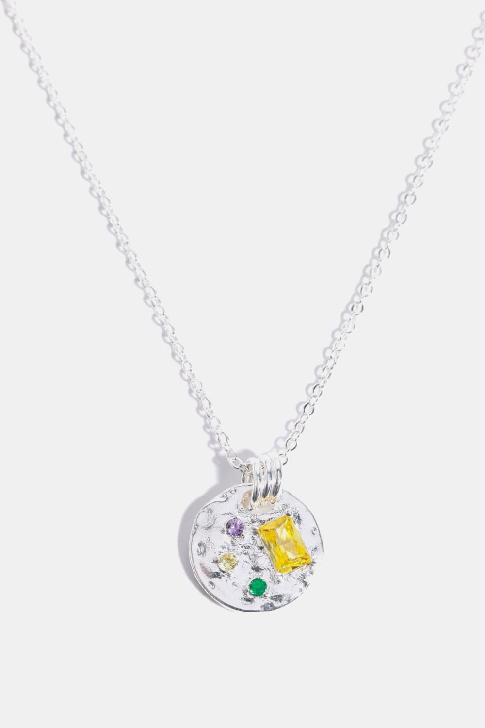 Inlaid Multicolored Zircon Round Pendant Copper Necklace  Necklaces- Doll Fits