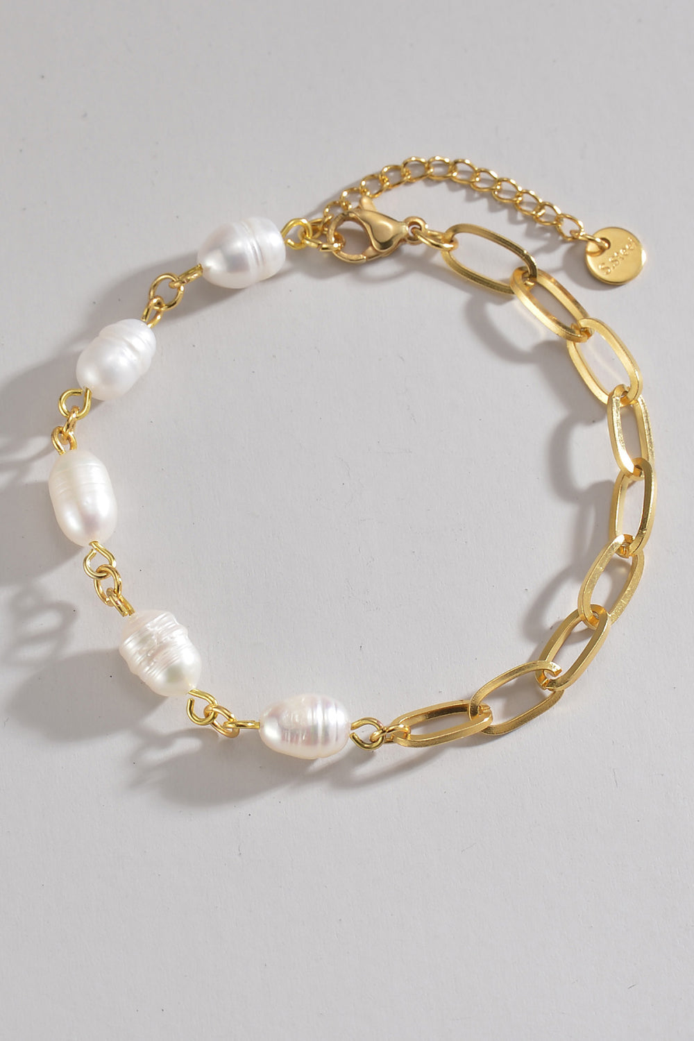 Half Pearl Half Chain Stainless Steel Bracelet  Bracelets- Doll Fits