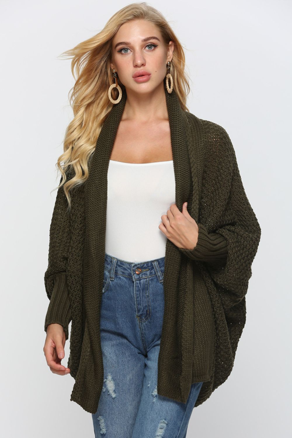 Open Front Dolman Sleeve Longline Cardigan  Shirts & Tops- Doll Fits