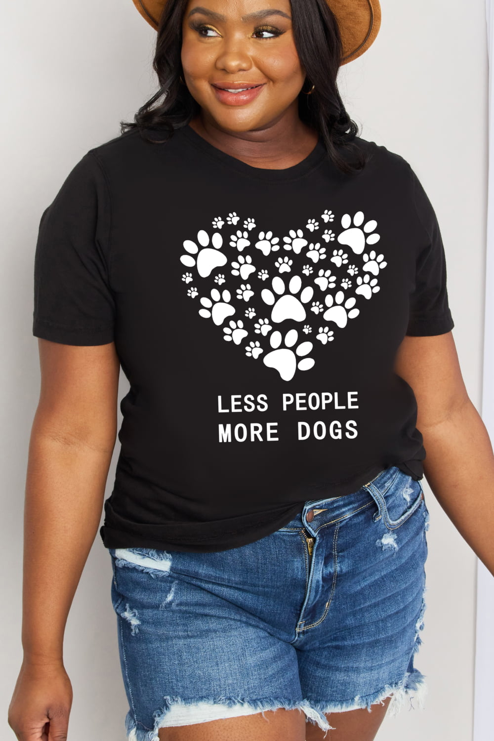 Simply Love Full Size LESS PEOPLE MORE DOGS Heart Graphic Cotton Tee  Shirts & Tops- Doll Fits