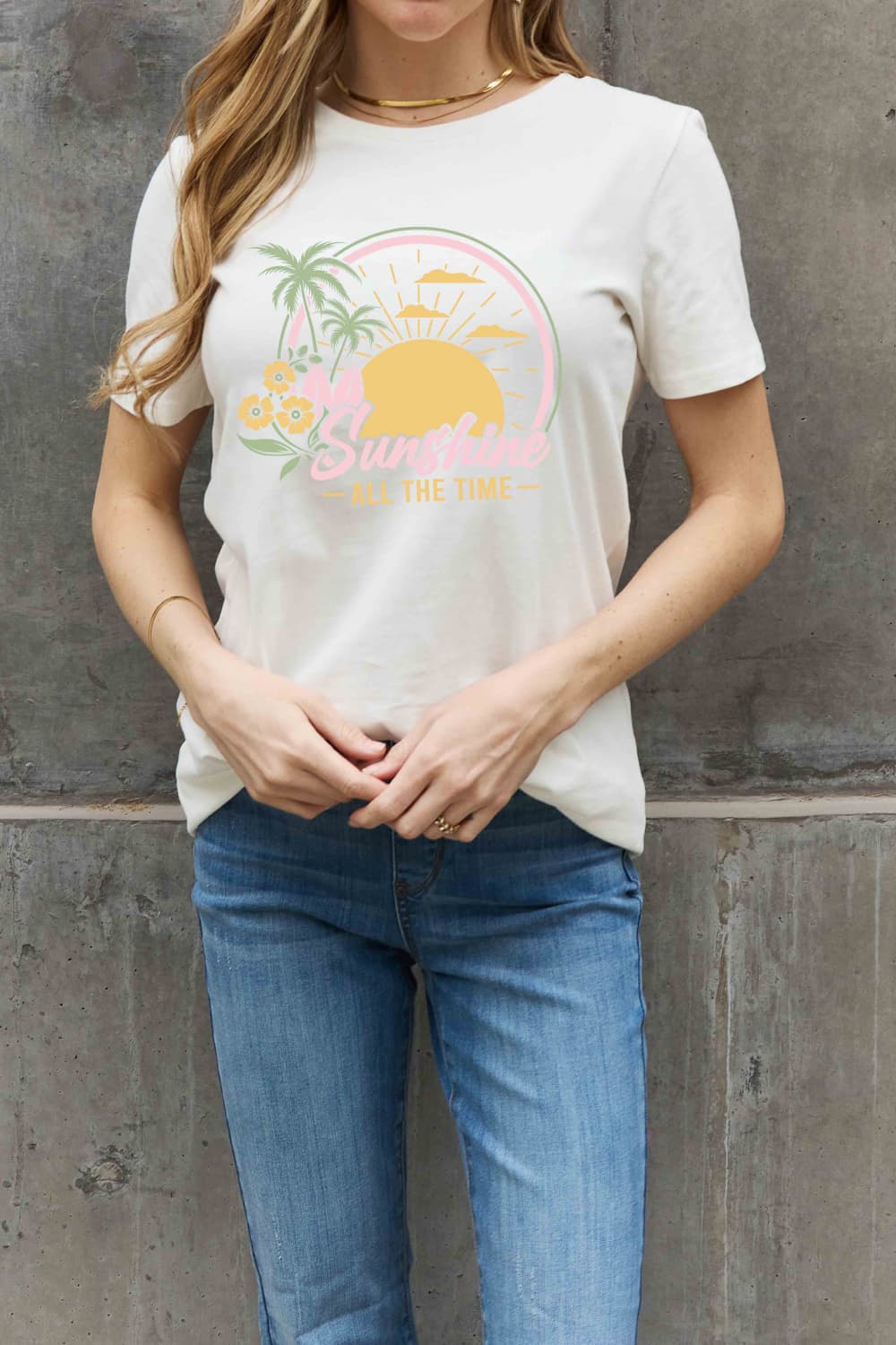 Simply Love Full Size SUNSHINE ALL THE TIME Graphic Cotton Tee  Shirts & Tops- Doll Fits