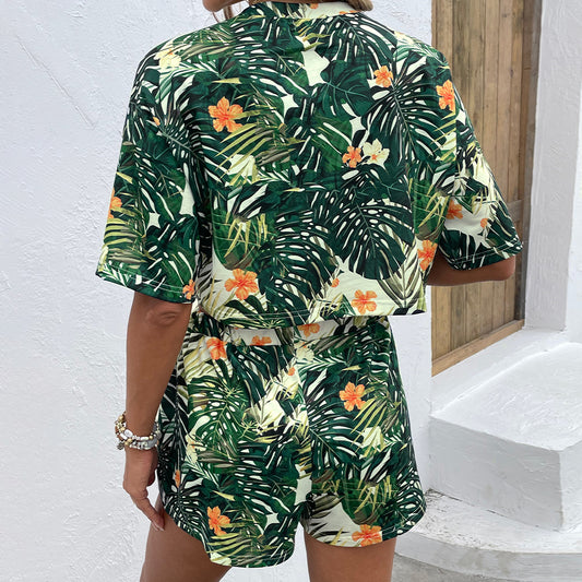 Floral Print Round Neck Dropped Shoulder Half Sleeve Top and Shorts Set  Outfit Sets- Doll Fits