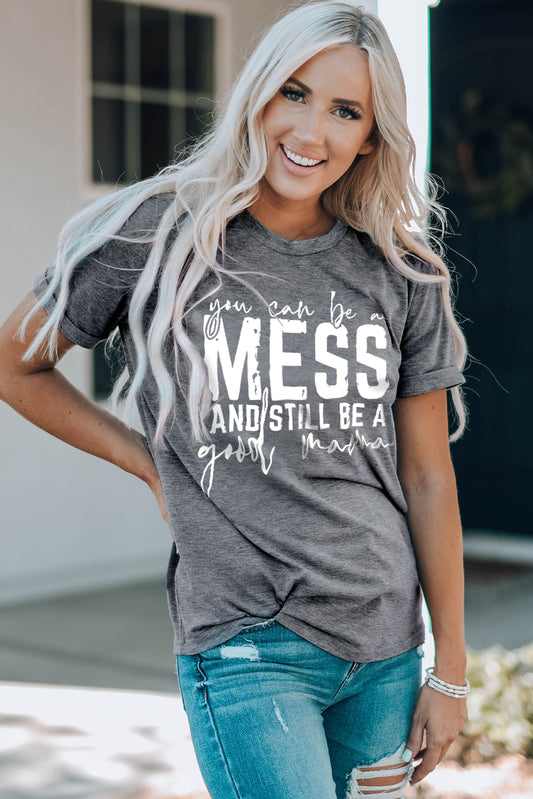Letter Graphic Round Neck Cuffed T-Shirt  Shirts & Tops- Doll Fits