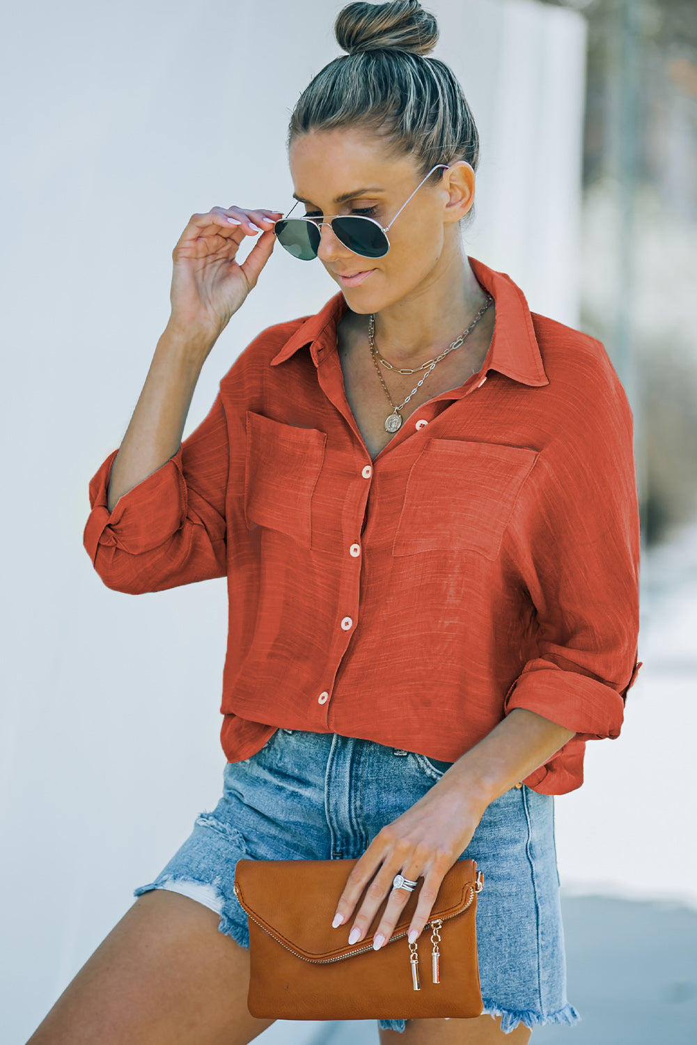 Button-Up Shirt with Breast Pockets  Shirts & Tops- Doll Fits