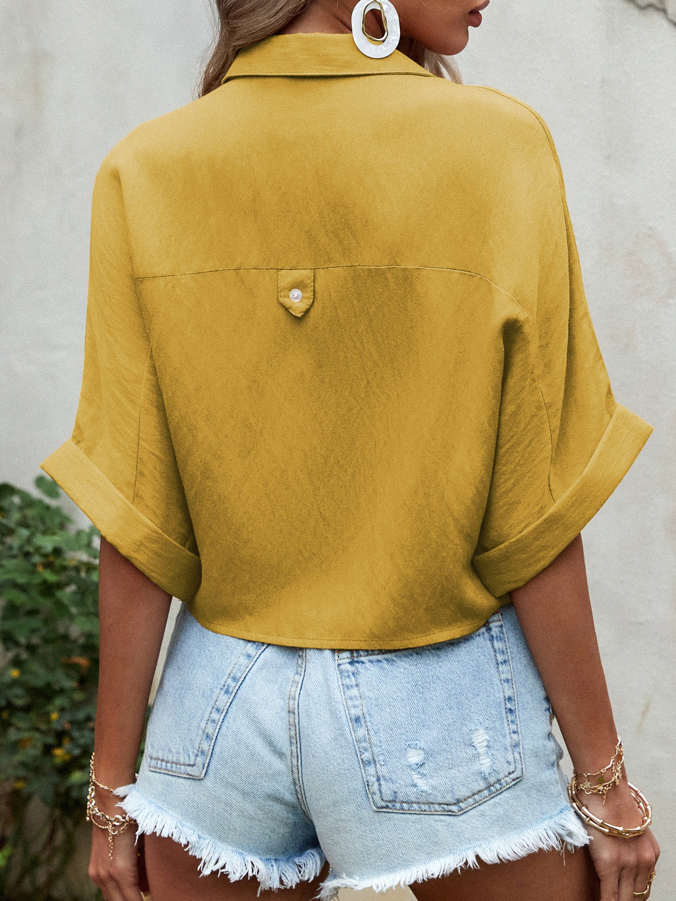 Cropped Tie Front Short Sleeve Shirt  - Doll Fits