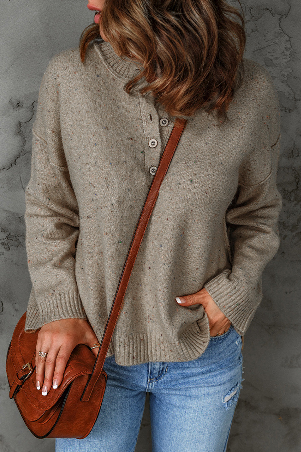 Colorful Exposed Seam Henley Sweater  Shirts & Tops- Doll Fits