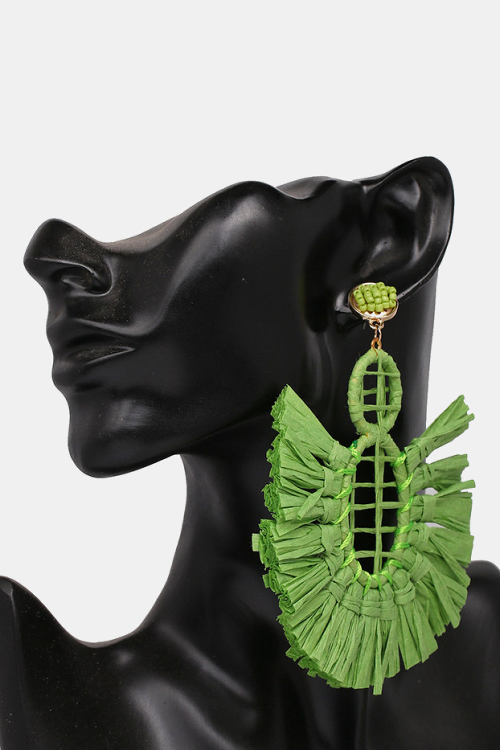 Raffia Grass Tassel Detail Dangle Earrings  Earrings- Doll Fits