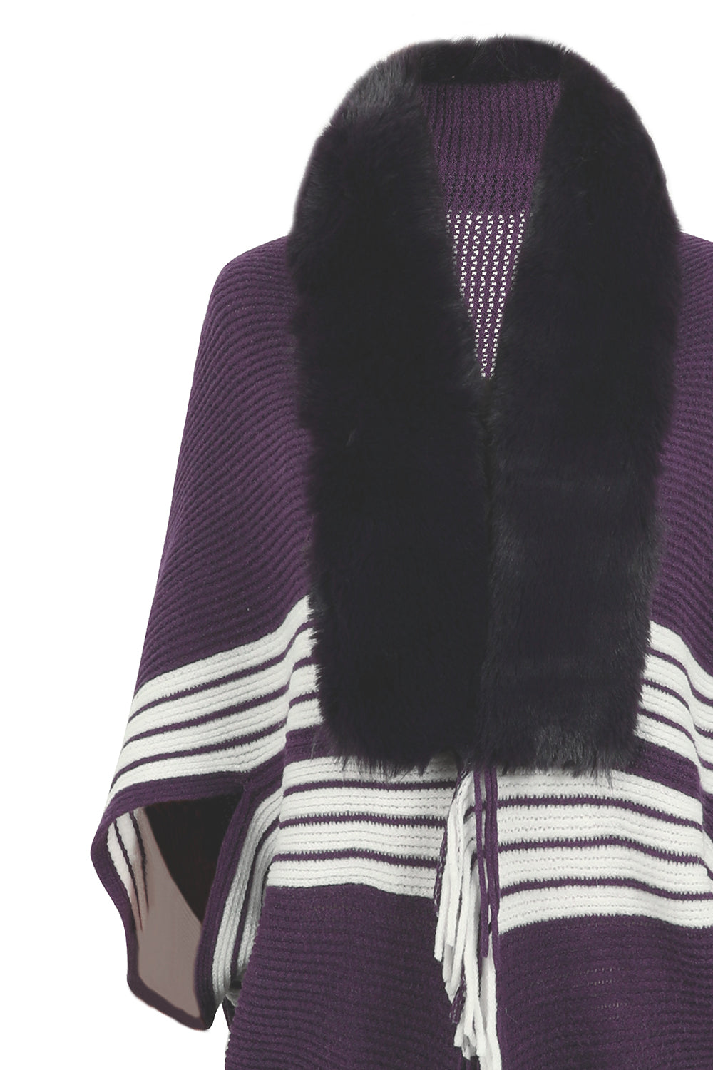 Striped Fringe Detail Long Sleeve Poncho  - Doll Fits