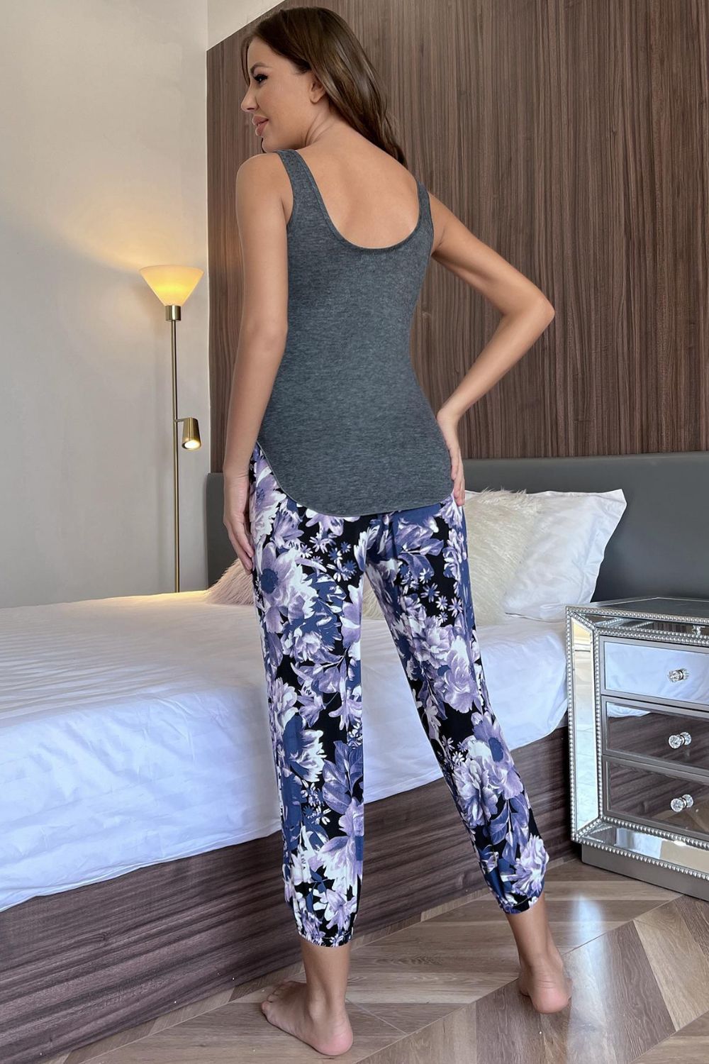 Scoop Neck Tank and Floral Cropped Pants Lounge Set  Sleepwear & Loungewear- Doll Fits