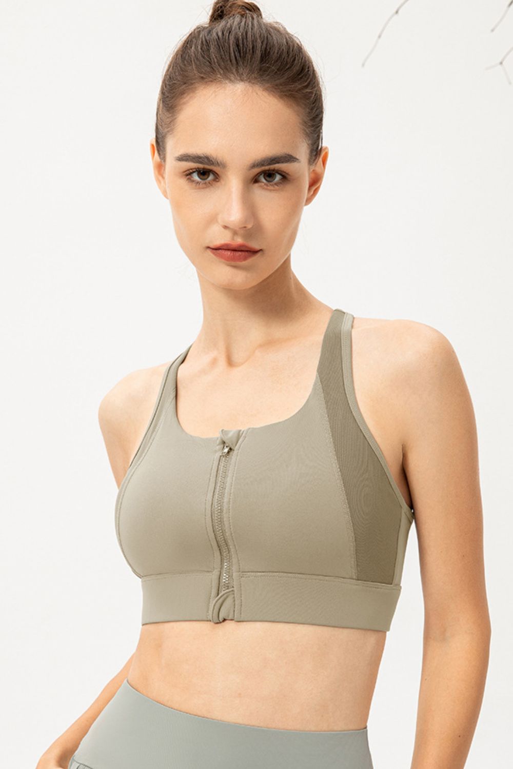 Zip-Up Round Neck Sports Bra  - Doll Fits