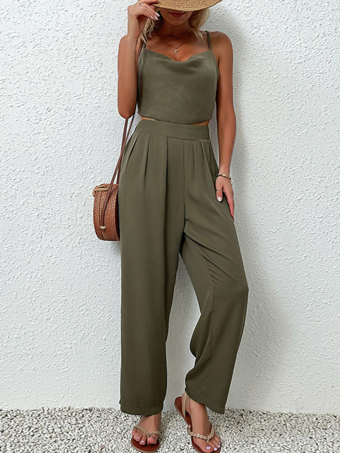Crisscross Back Cropped Top and Pants Set  Outfit Sets- Doll Fits