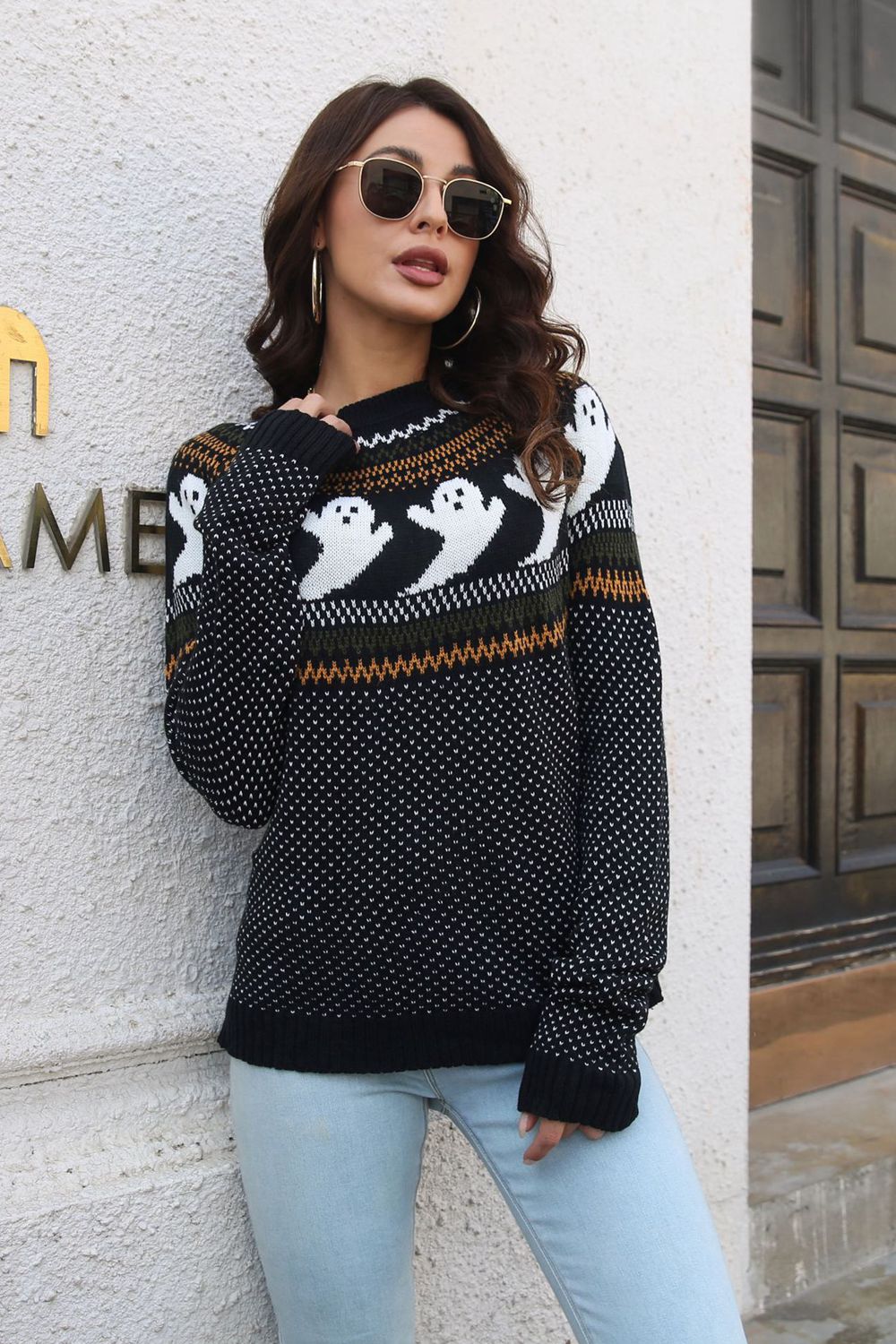 Ribbed Round Neck Long Sleeve Pullover Sweater  - Doll Fits