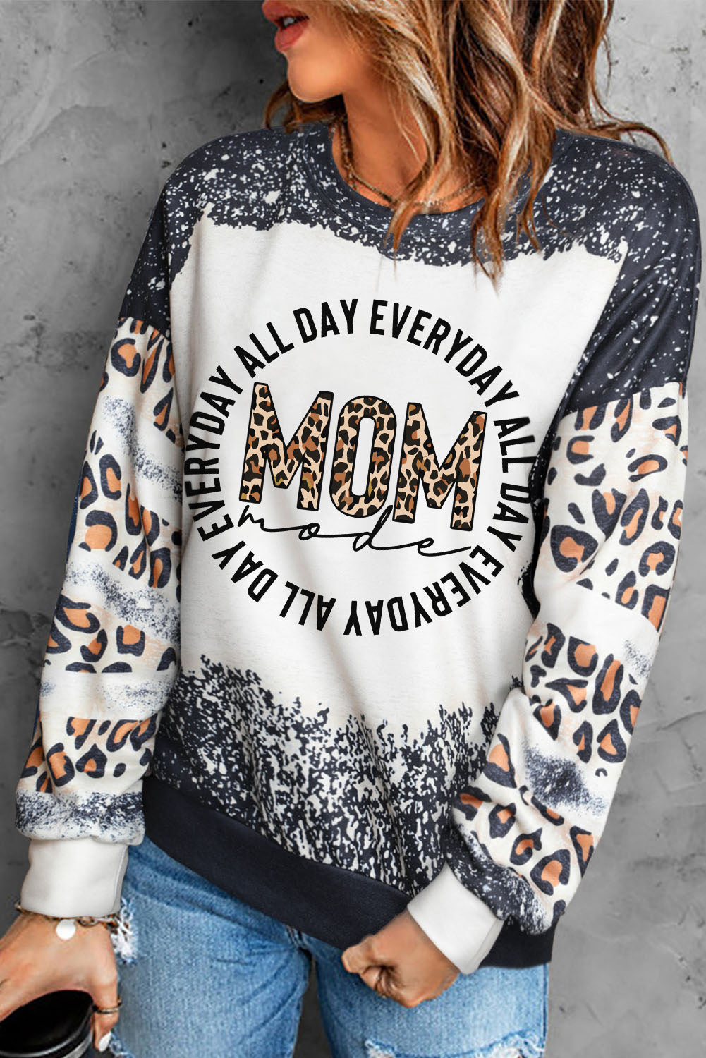 Letter Graphic Leopard Drop Shoulder Sweatshirt  Shirts & Tops- Doll Fits