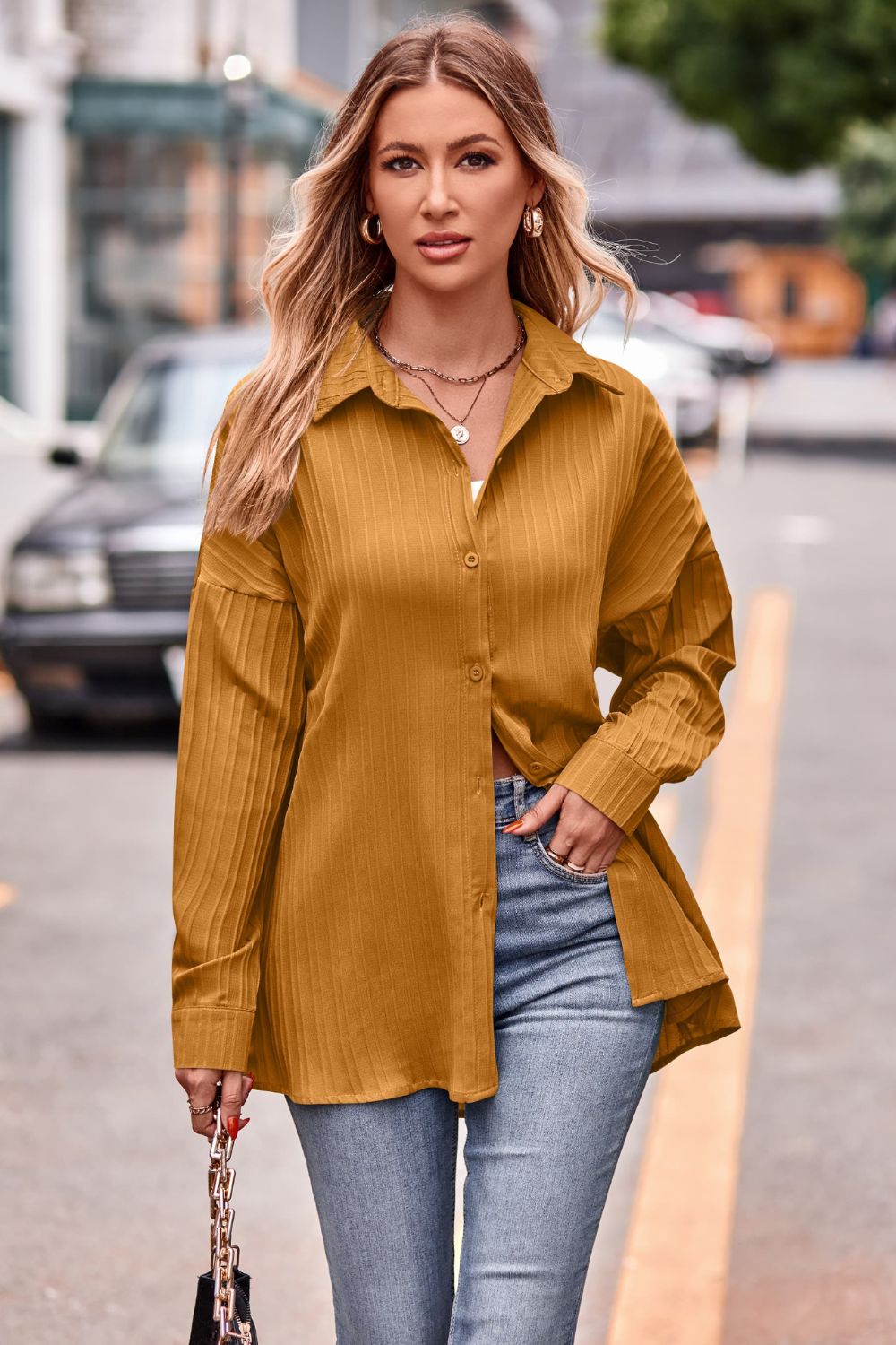 Slit Dropped Shoulder Longline Shirt  - Doll Fits