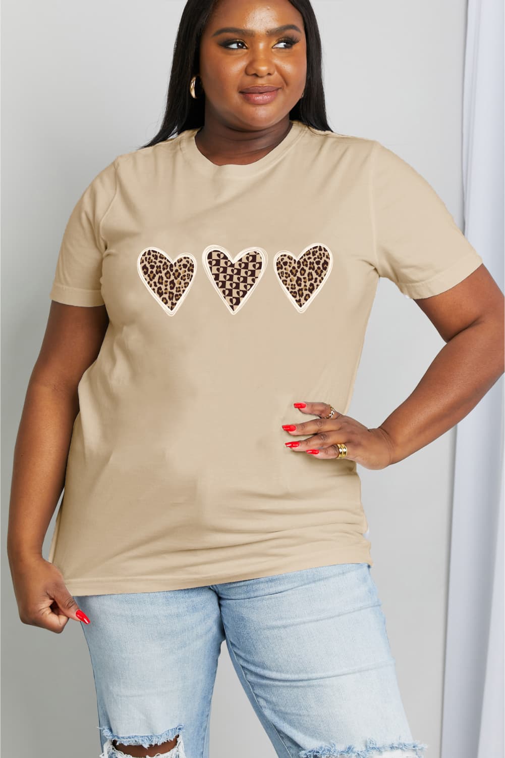 Simply Love Full Size Heart Graphic Cotton Tee  Shirts & Tops- Doll Fits