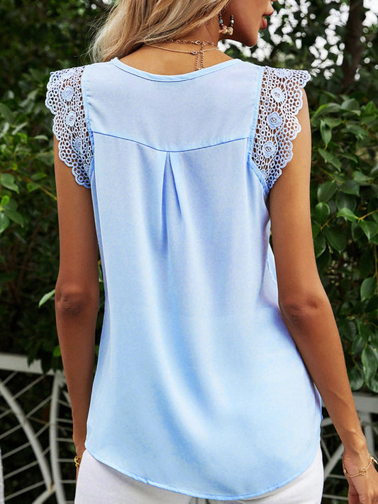 Lace Trim Openwork Cap Sleeve Blouse  - Doll Fits