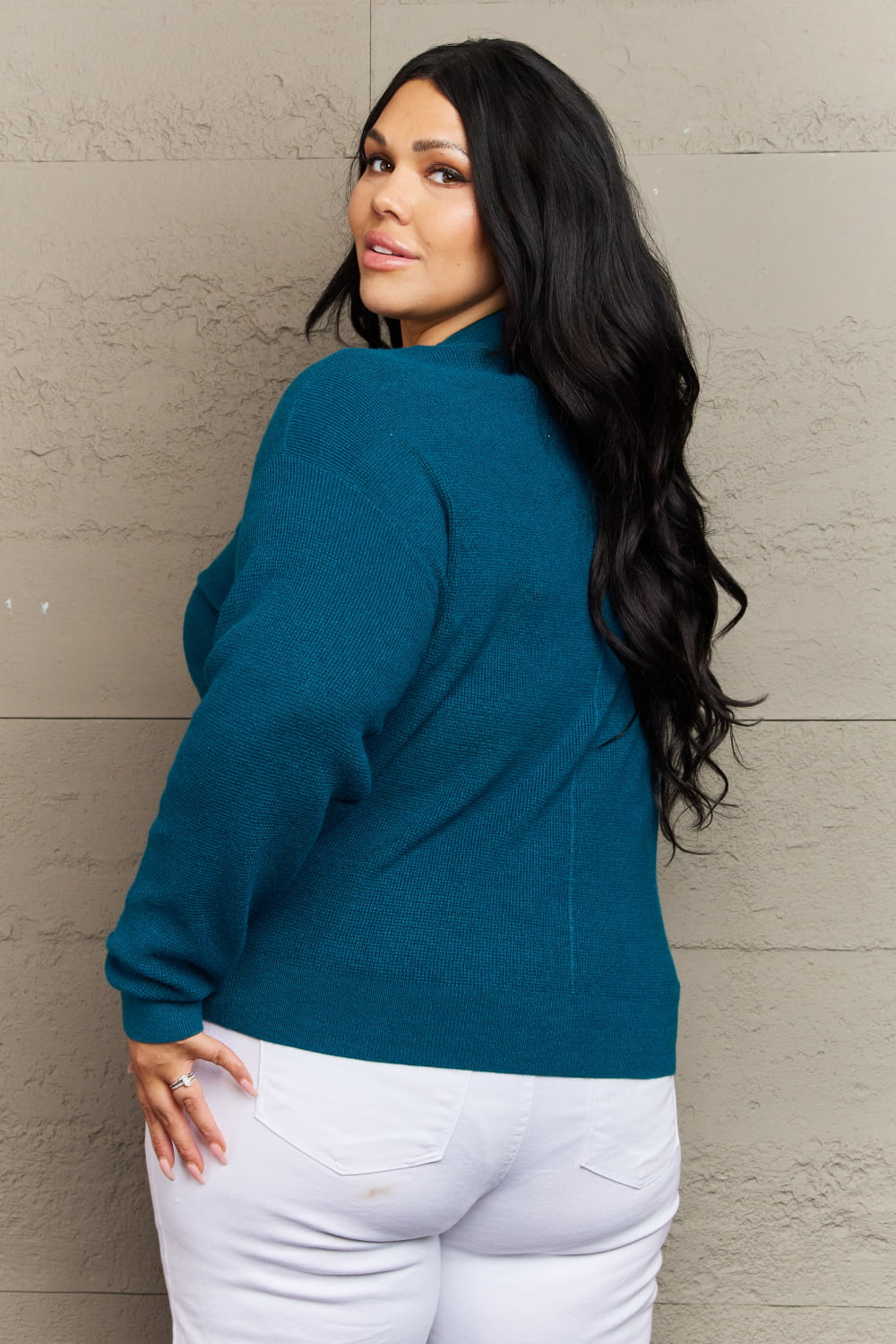 Zenana Kiss Me Tonight Full Size Button Down Cardigan in Teal  - Doll Fits
