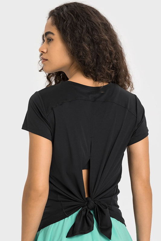 Tie Back Short Sleeve Sports Tee  - Doll Fits