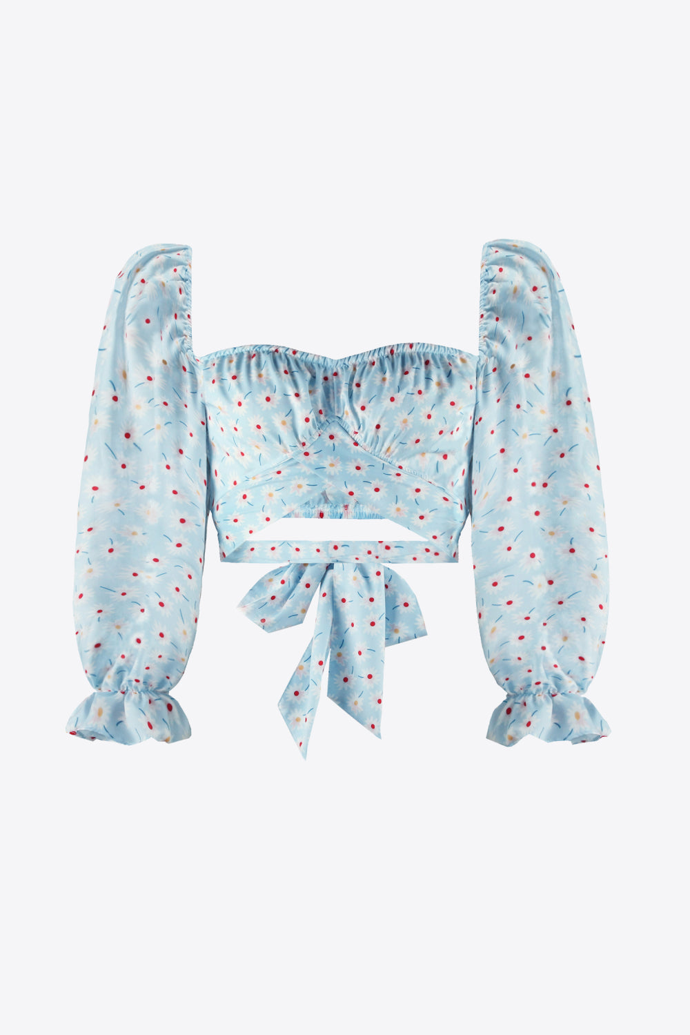 Printed Long Flounce Sleeve Cropped Blouse  Shirts & Tops- Doll Fits