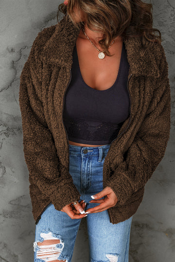 Zip Up Teddy Jacket with Pockets  Coats & Jackets- Doll Fits