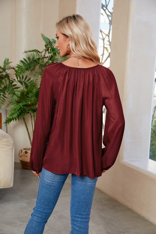 Tie Neck Balloon Sleeve Blouse  - Doll Fits