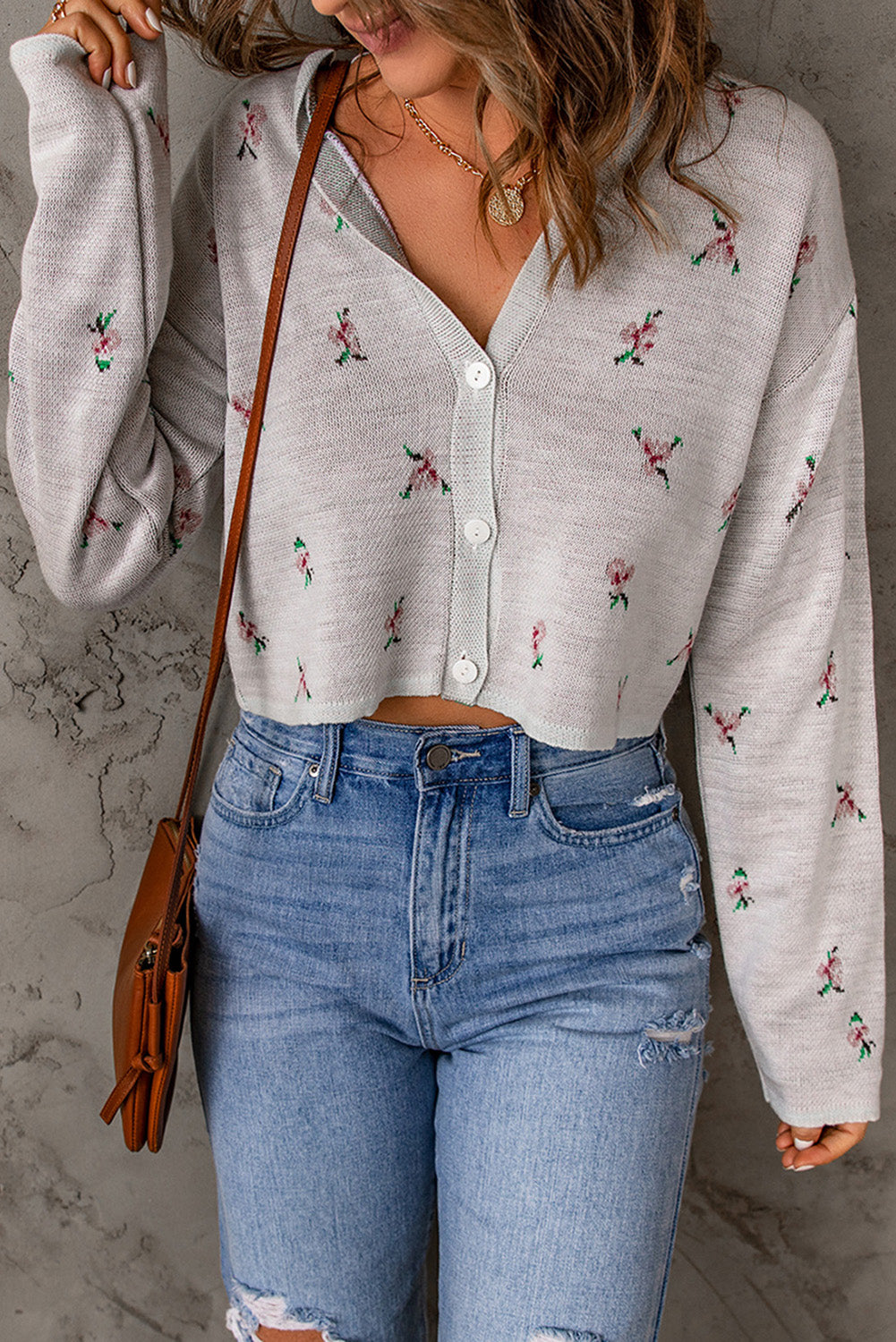 Floral Button Down Cropped Cardigan  Coats & Jackets- Doll Fits