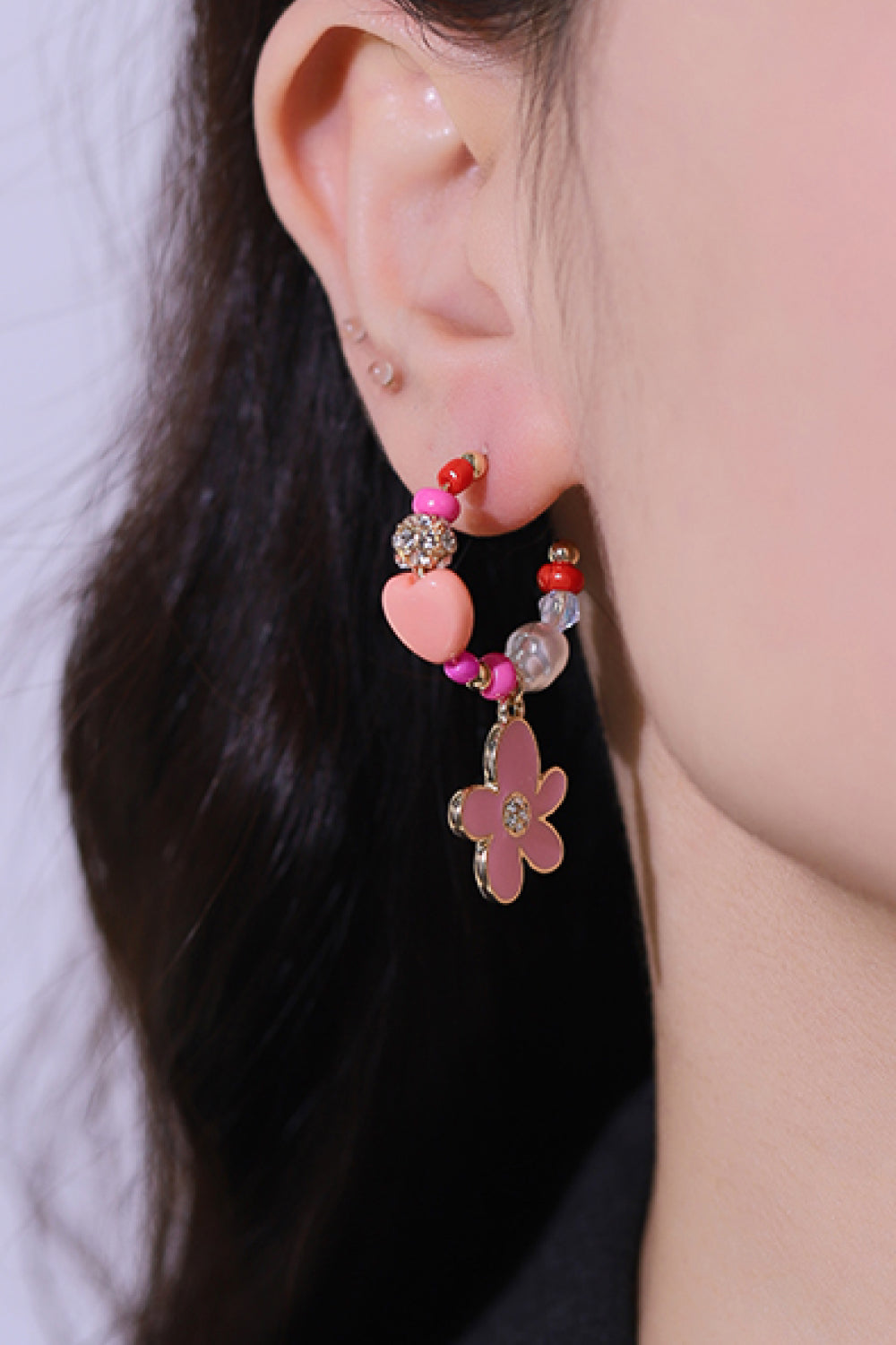 Flower C-Hoop Drop Earrings  Earrings- Doll Fits