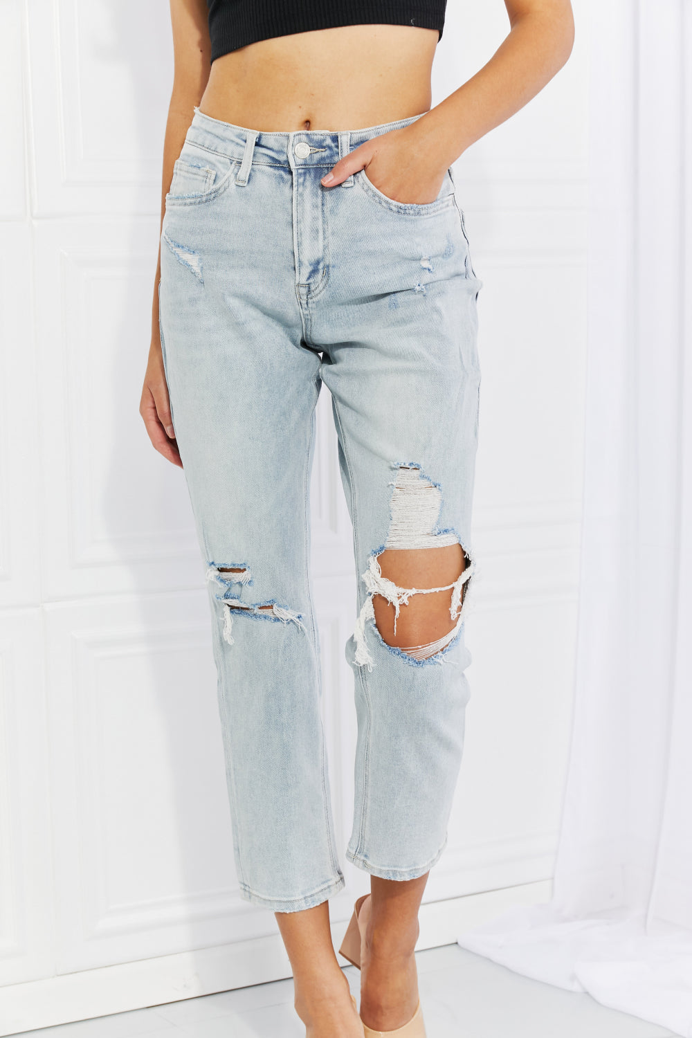 Vervet by Flying Monkey Stand Out Full Size Distressed Cropped Jeans  Pants- Doll Fits