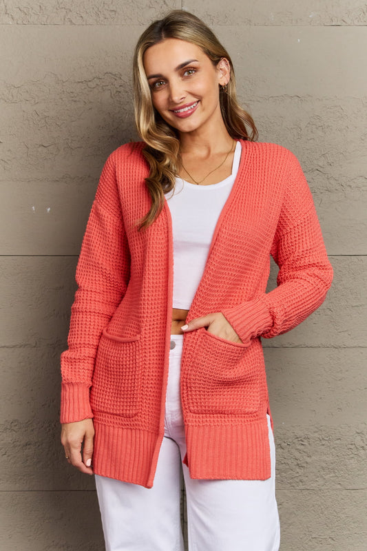 Zenana Bright & Cozy Full Size Waffle Knit Cardigan  - Doll Fits