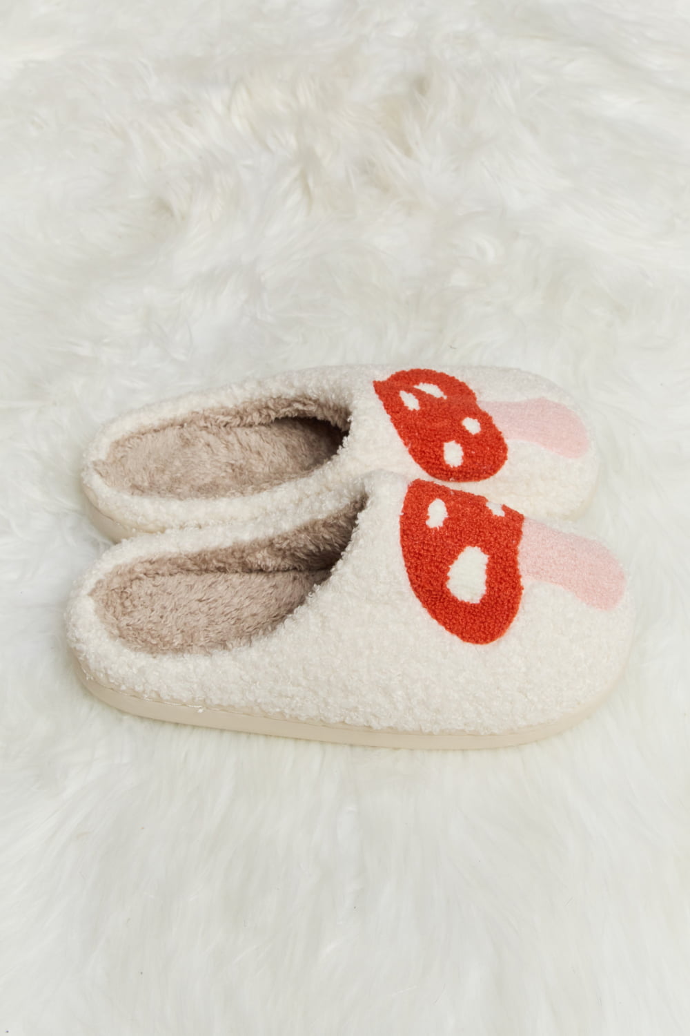 Melody Mushroom Print Plush Slide Slippers  - Doll Fits