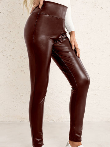 PU High Waist  Straight Pants  - Doll Fits