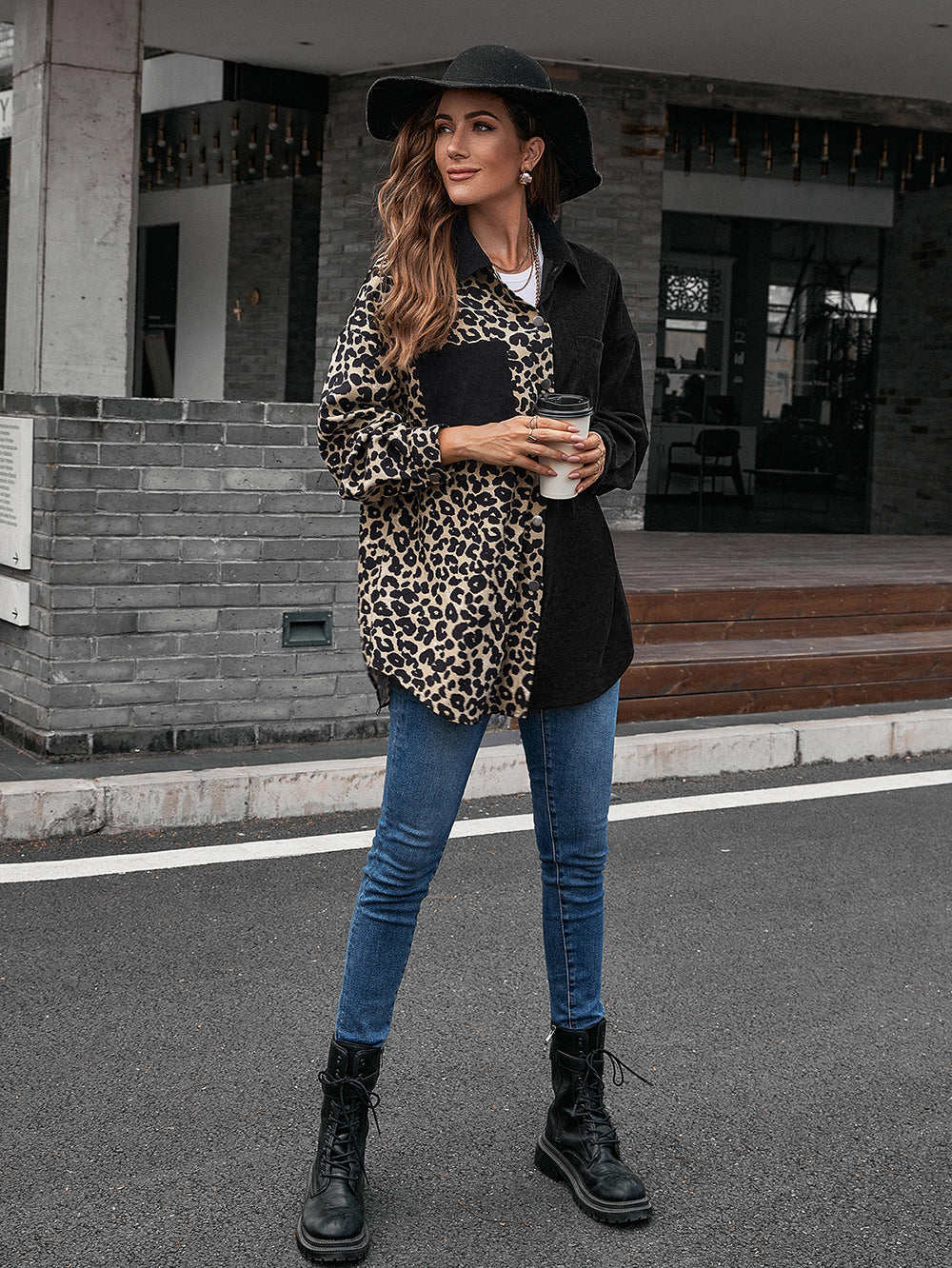 Collared Neck Contrast Color Dropped Shoulder Shirt  - Doll Fits