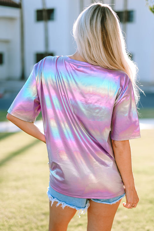 STAY WILD Round Neck Short Sleeve Holographic Tee  - Doll Fits