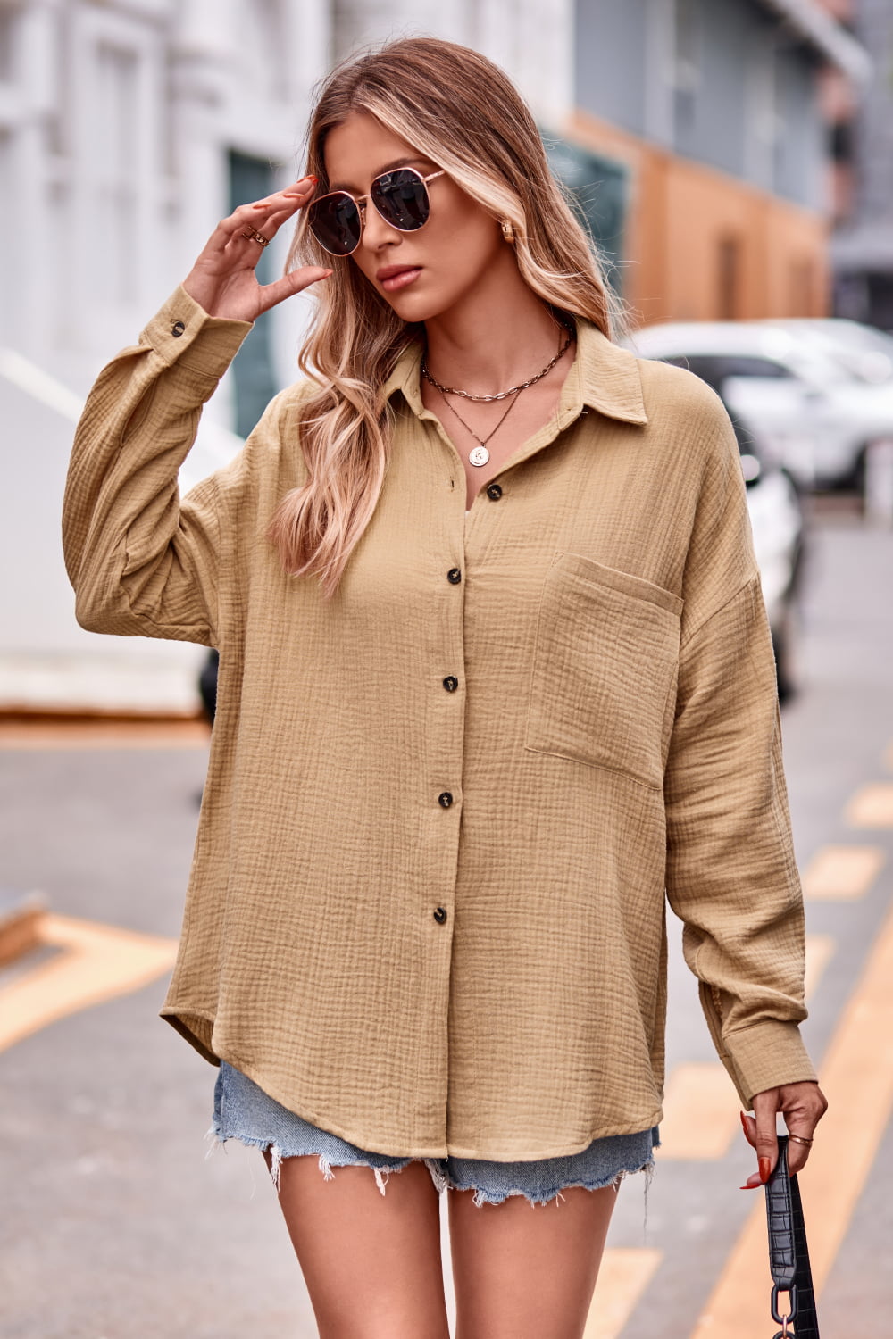 Textured Dropped Shoulder Longline Shirt  - Doll Fits